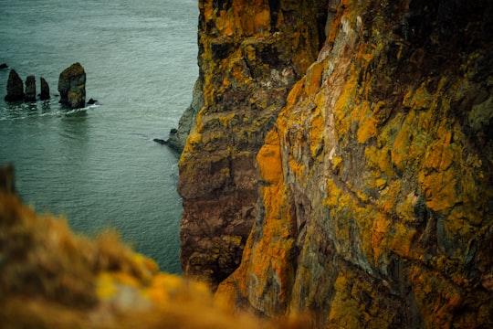 landscape photography of rock formations on body of water during daytime in Cape Split Canada