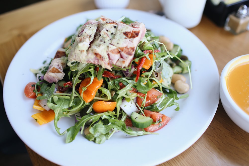 plate of food on wooden surface