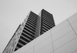 gyescale photo of high-rise buildings