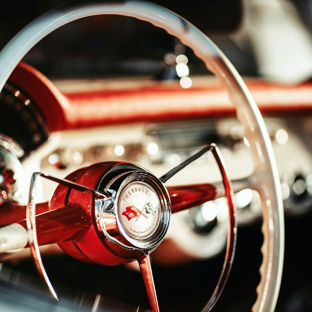 red and white steering wheel