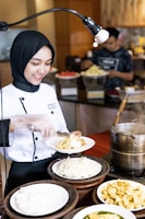 woman getting food inside building