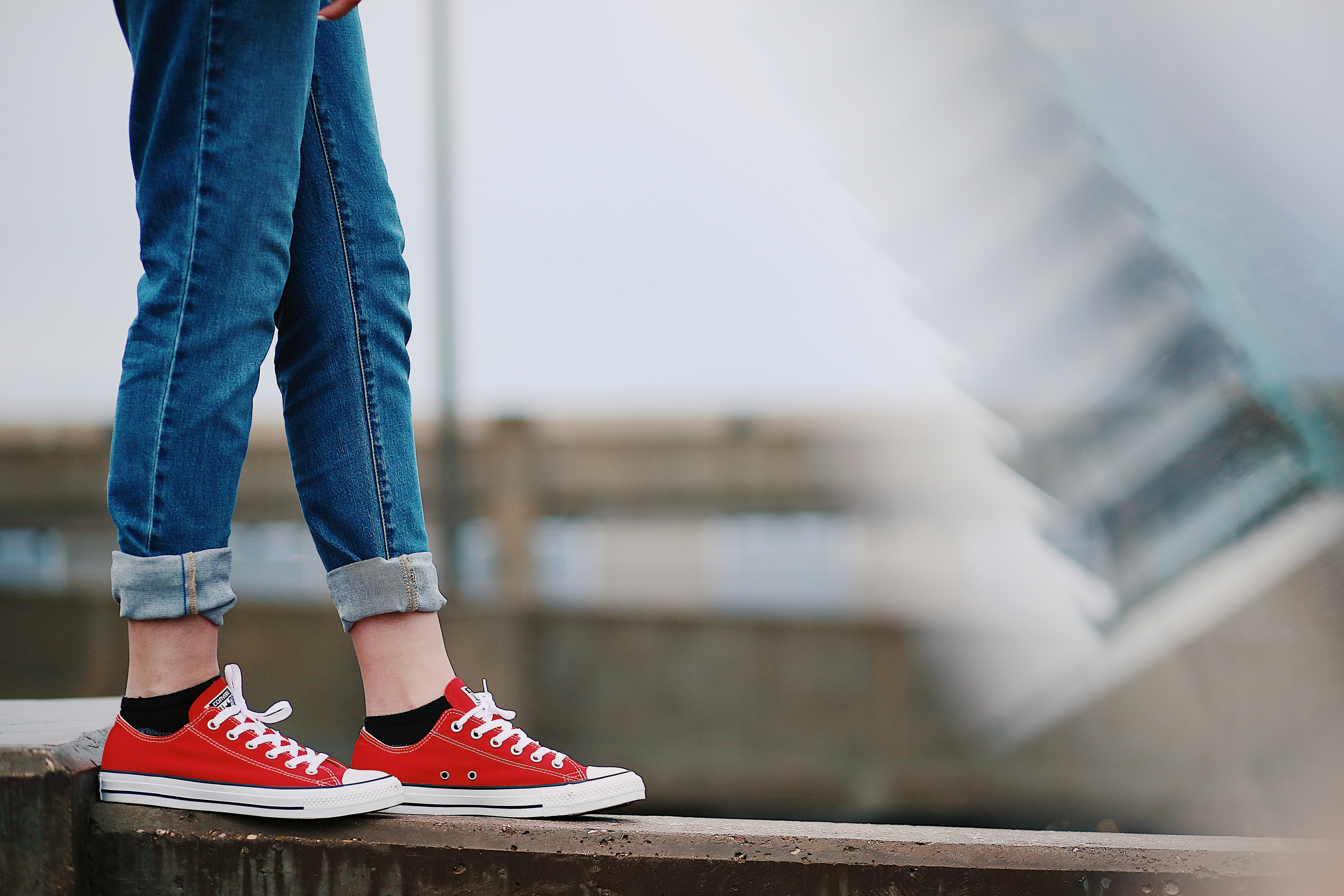 wearing red converse