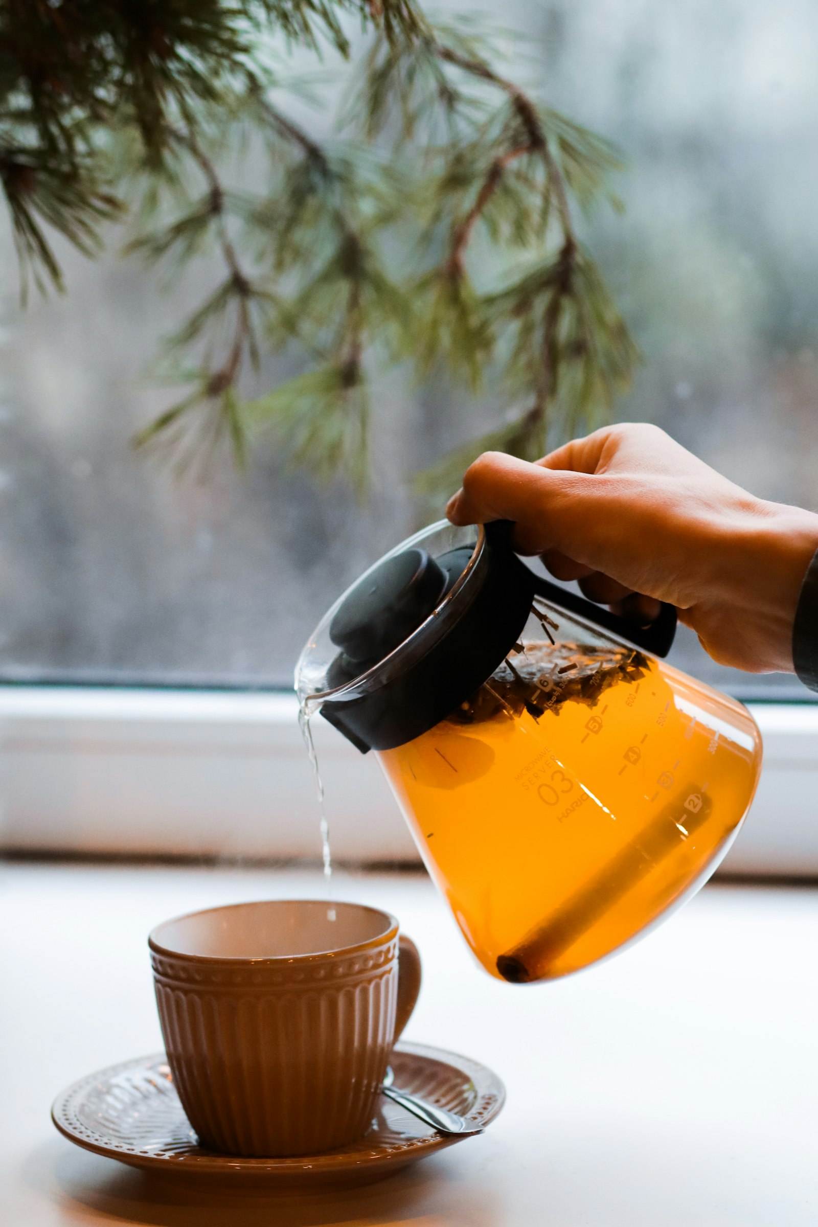 Canon EOS M50 (EOS Kiss M) + Canon EF 85mm F1.8 USM sample photo. Tea poured on cup photography