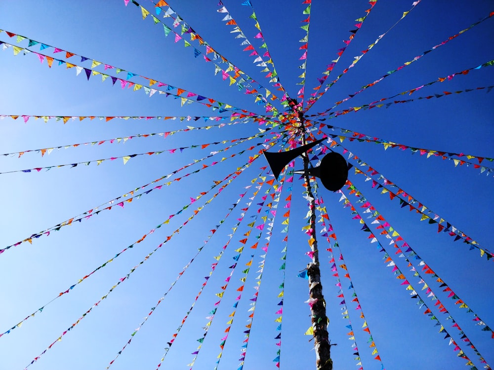 buntings on pole with speaker during daytime