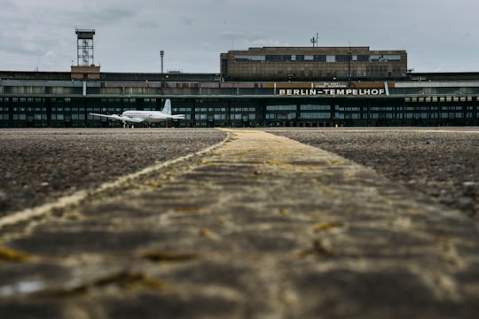 white airplane at Berlin-Tempelhop airport in Freizeitgelände Tempelhof Field Germany