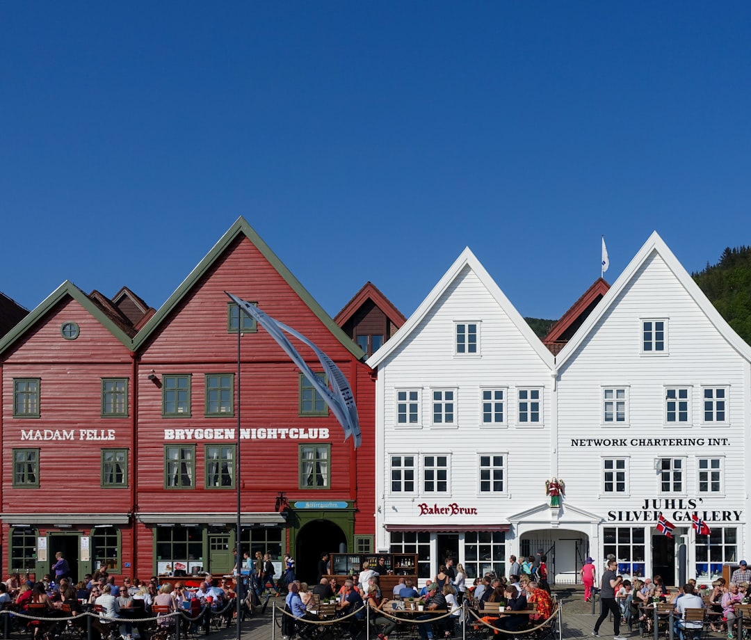 red and white wooden buildings