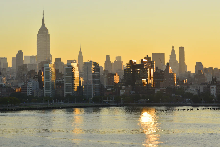 City skyline at dusk