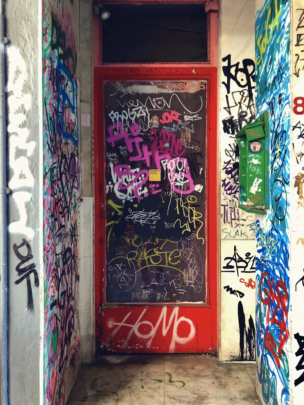 closed red steel door