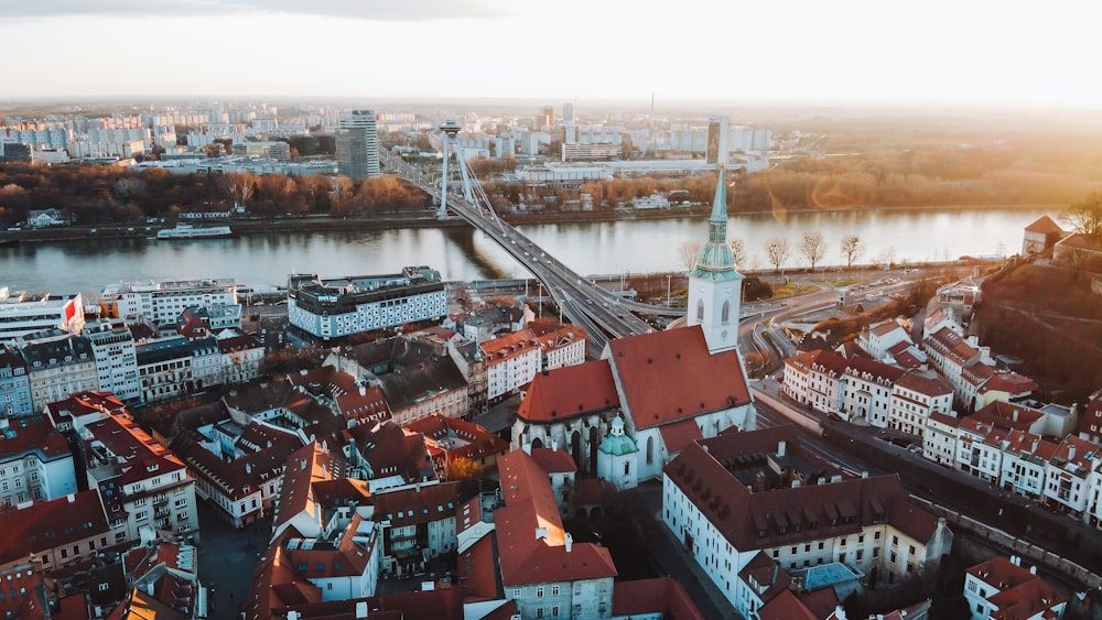 aerial photography of houses and buildings near body of water during daytime