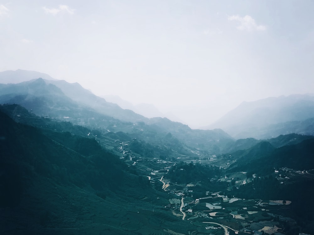 mountains covered with mist