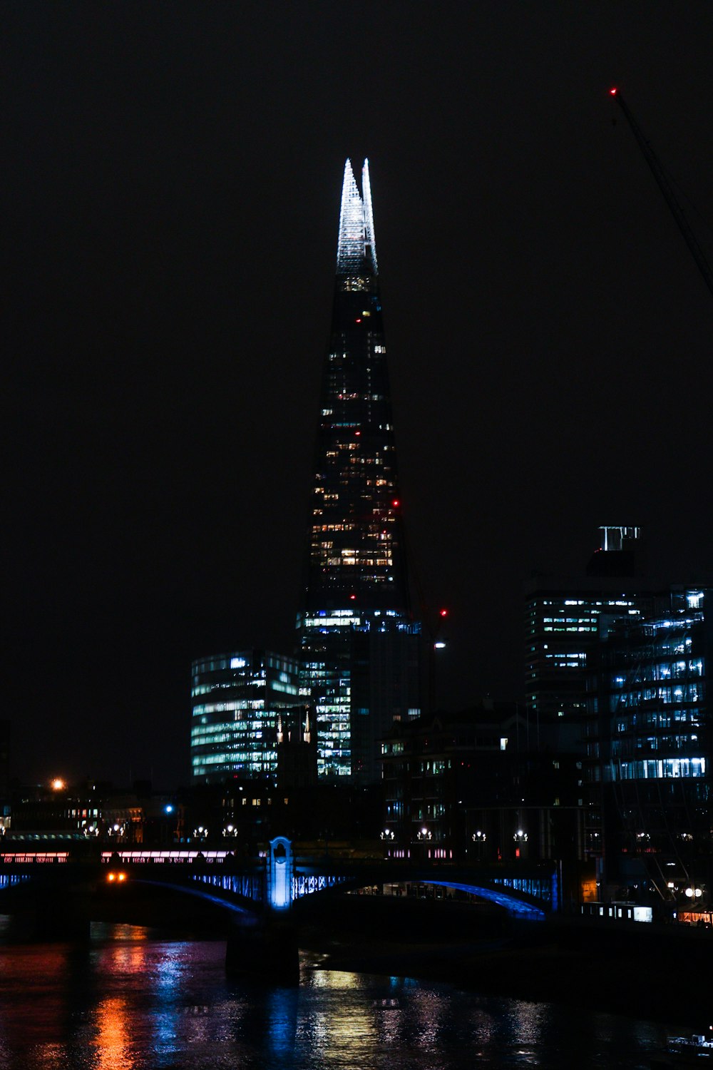 the shard of a building lit up at night