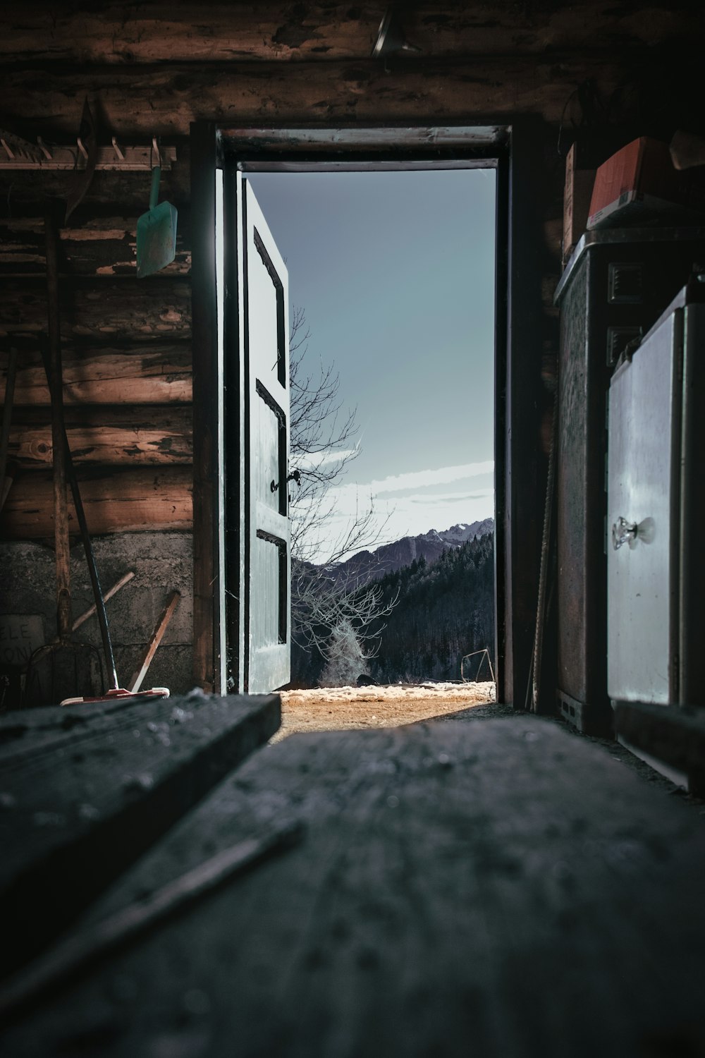 opened door of a cabin
