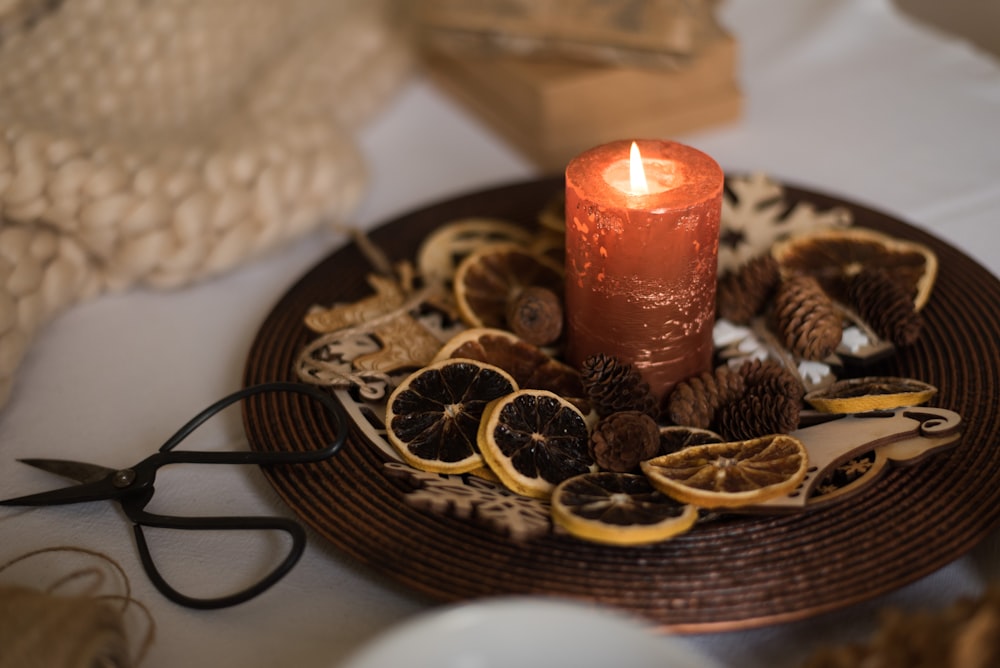 round brown wooden plate