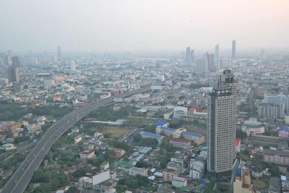 aerial photo of city buildings