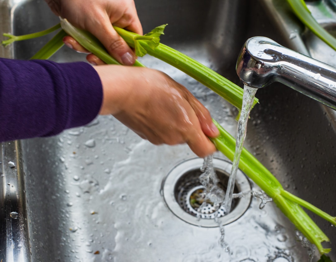 shallow focus photo of person washing green vegetable