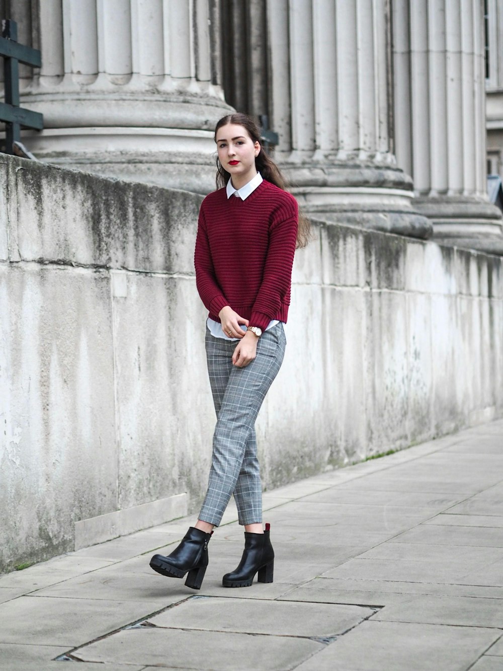 woman in red sweater