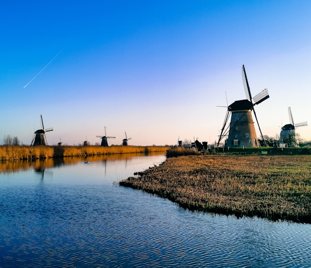 Windmills in the Netherlands during spring