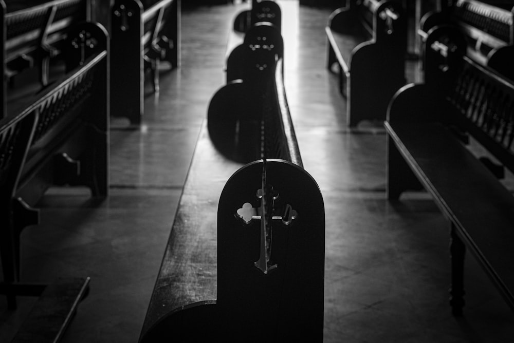 grayscale photography of chairs