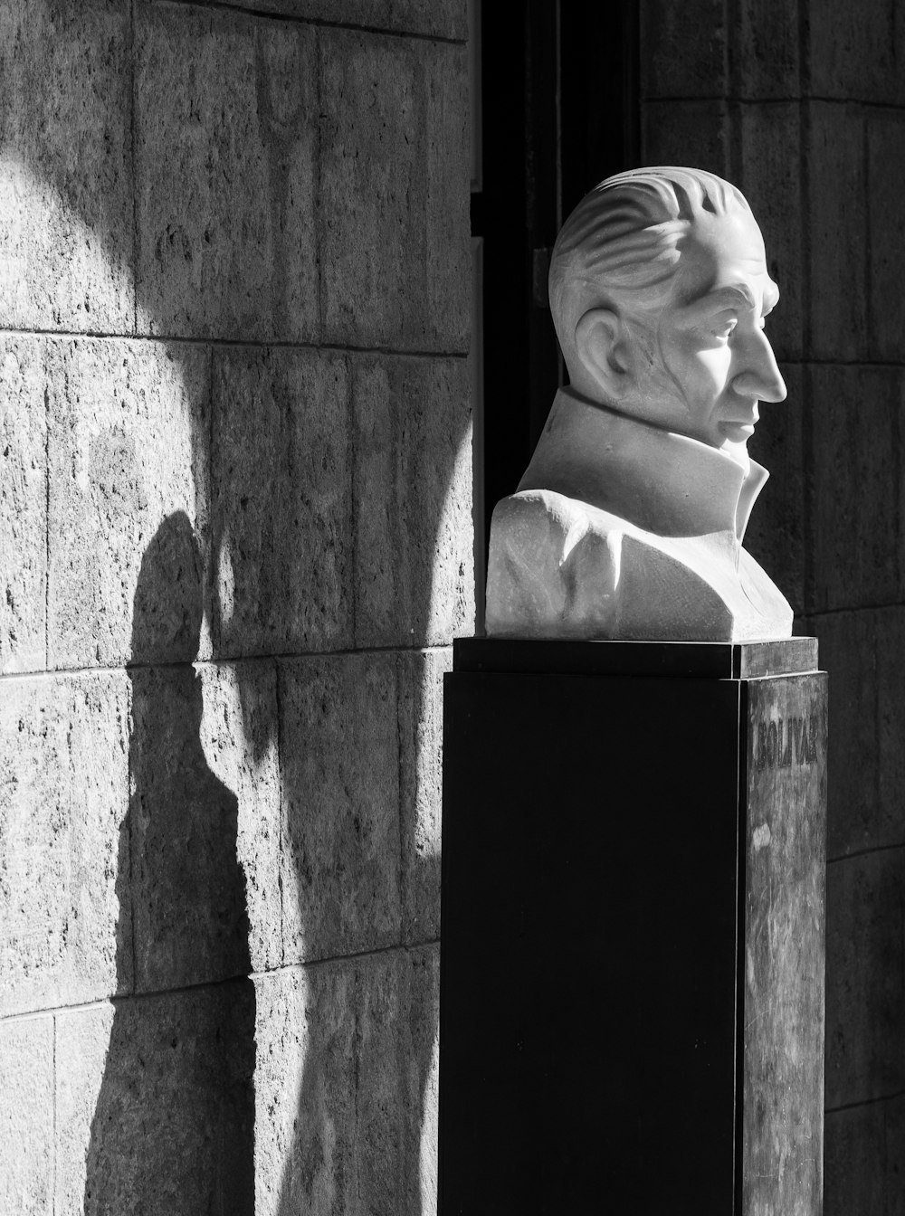 grayscale photo of man's bust