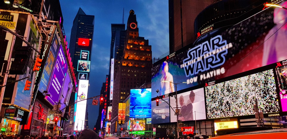 low-angle photography of New York city during nighttime