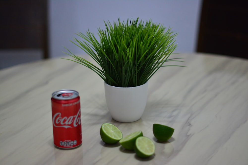 Coca-Cola can near sliced limes