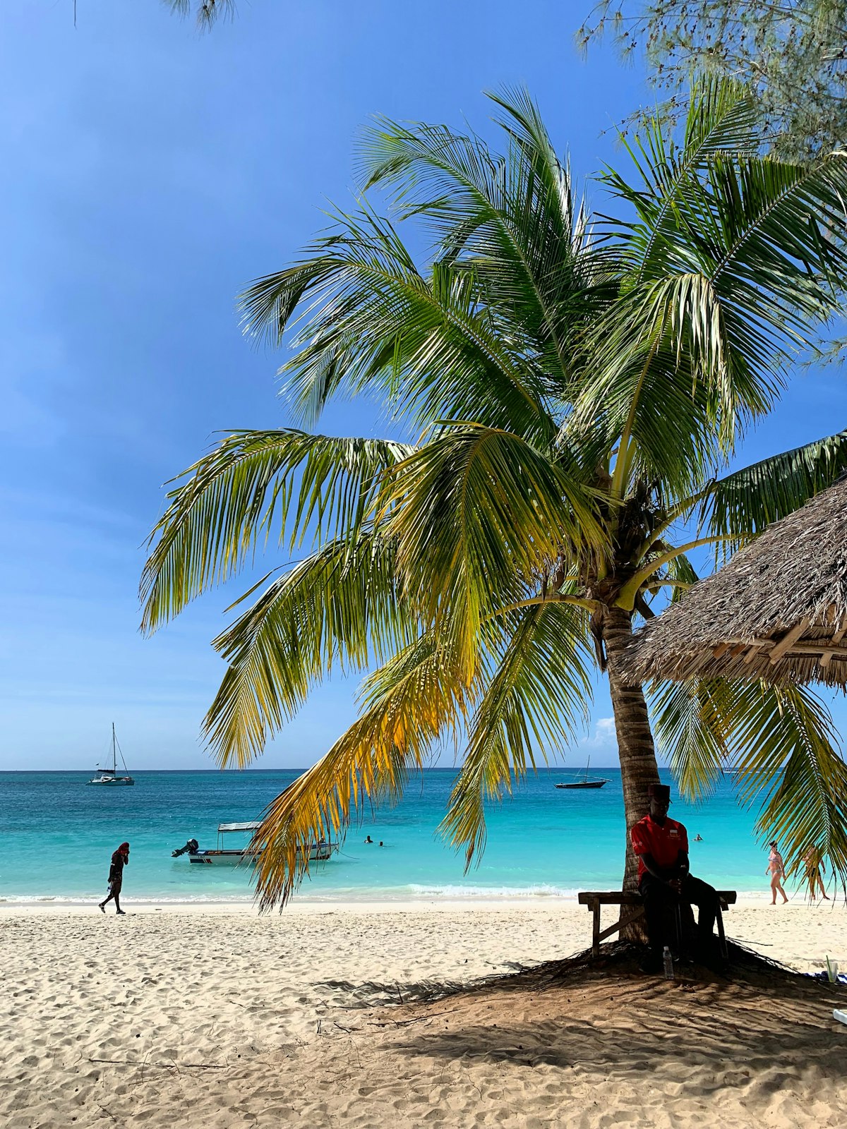 Paje Zanzibar — kite surfer on the wide shallow lagoon of the east coast with turquoise water
