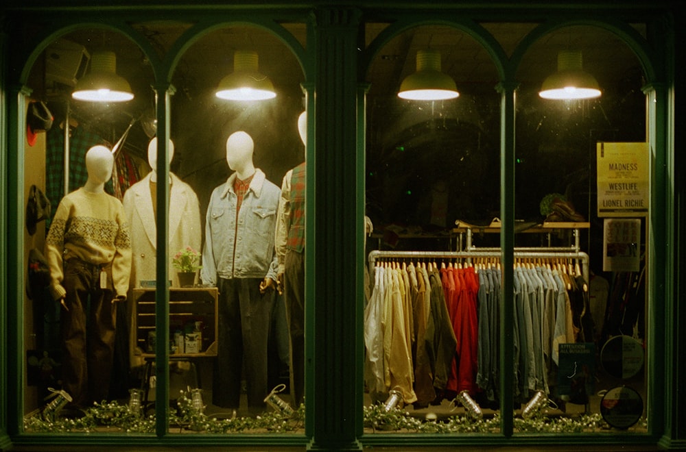 clothes displayed inside a store