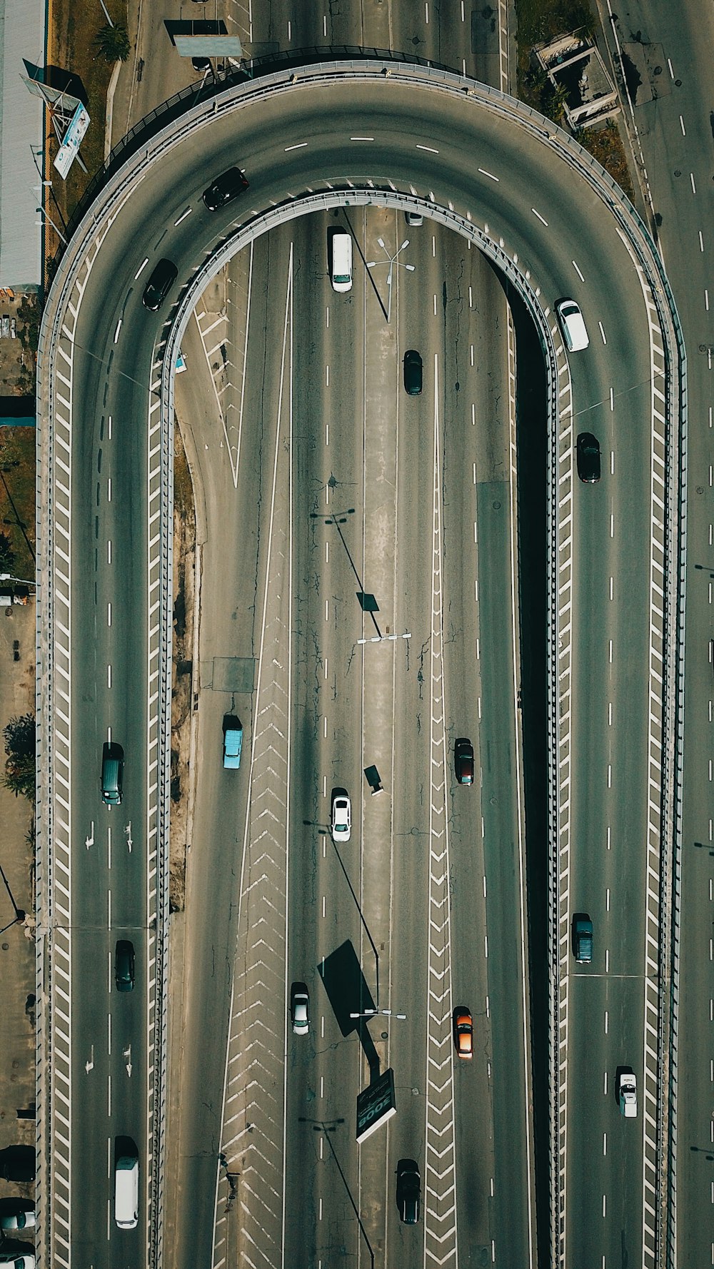 aerial photograph of road with vehicle