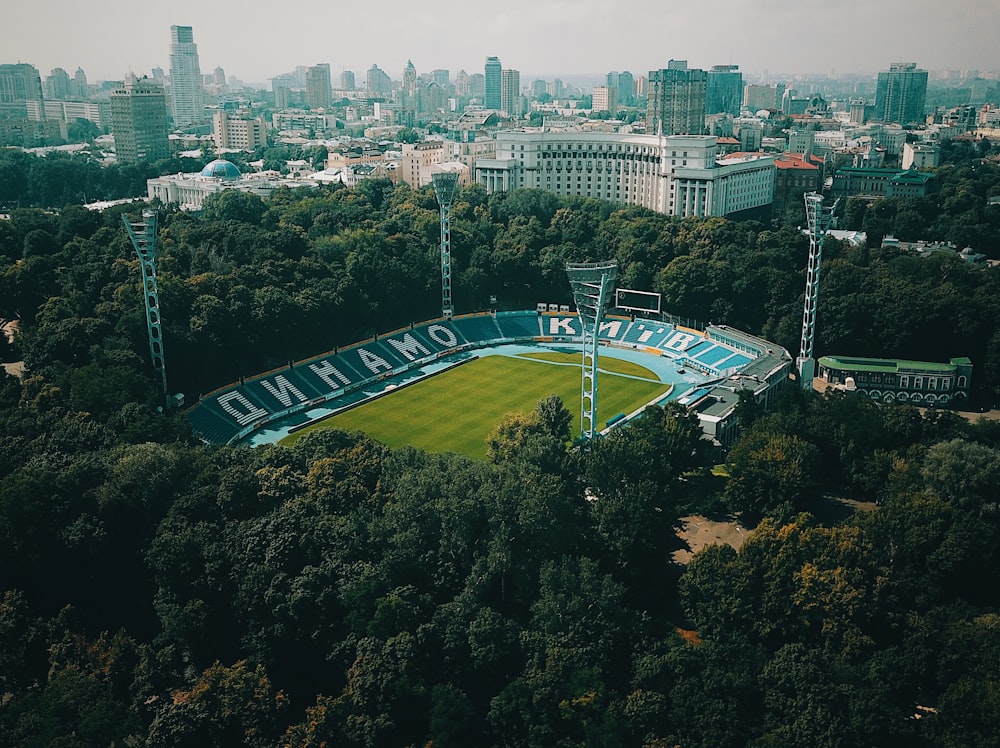 aerial photograph of soccer field