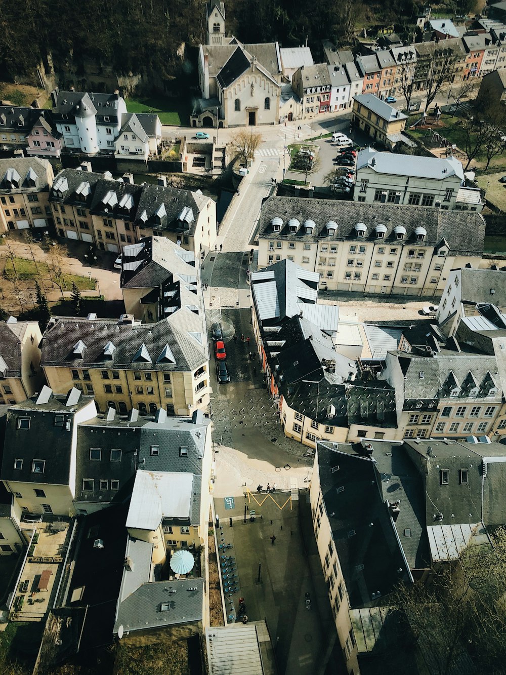 an aerial view of a city with lots of buildings