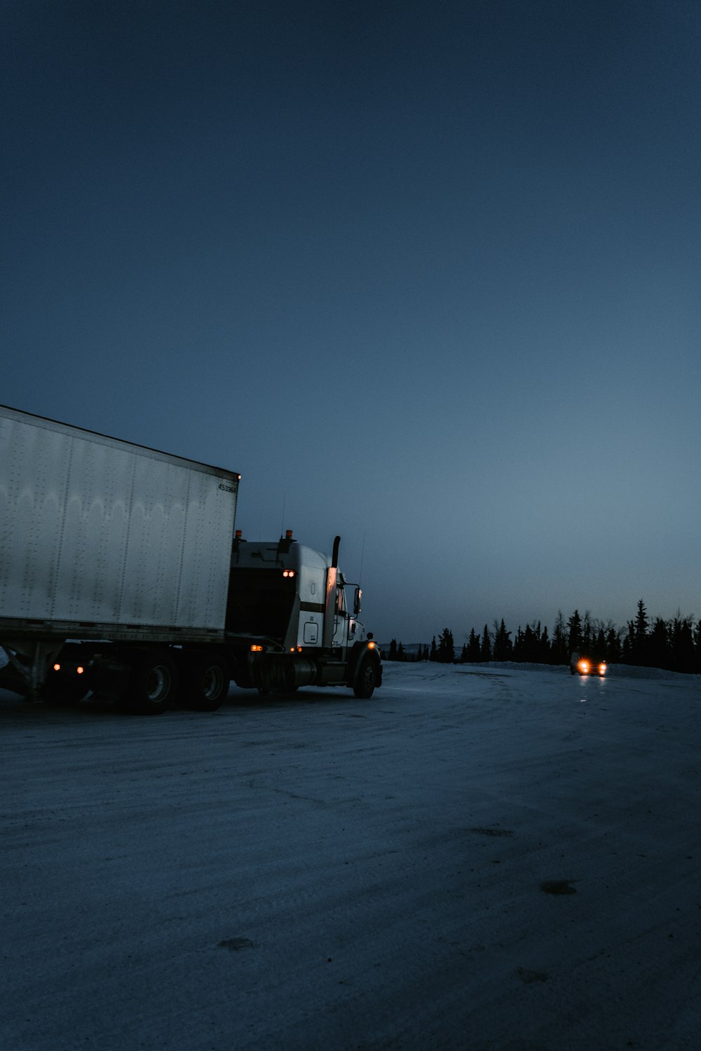 white and black freight truck traveling on road