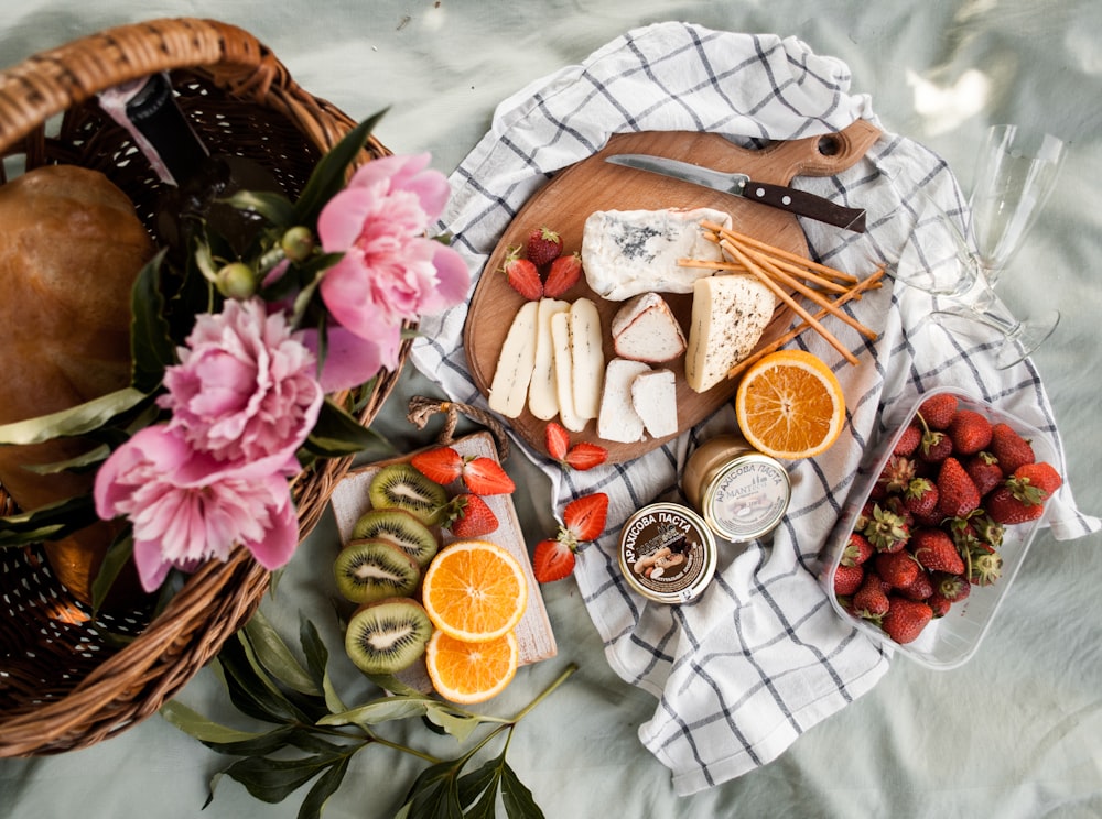 sliced cheese on brown tray