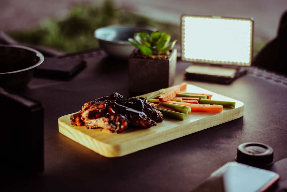 cooked food on brown tray