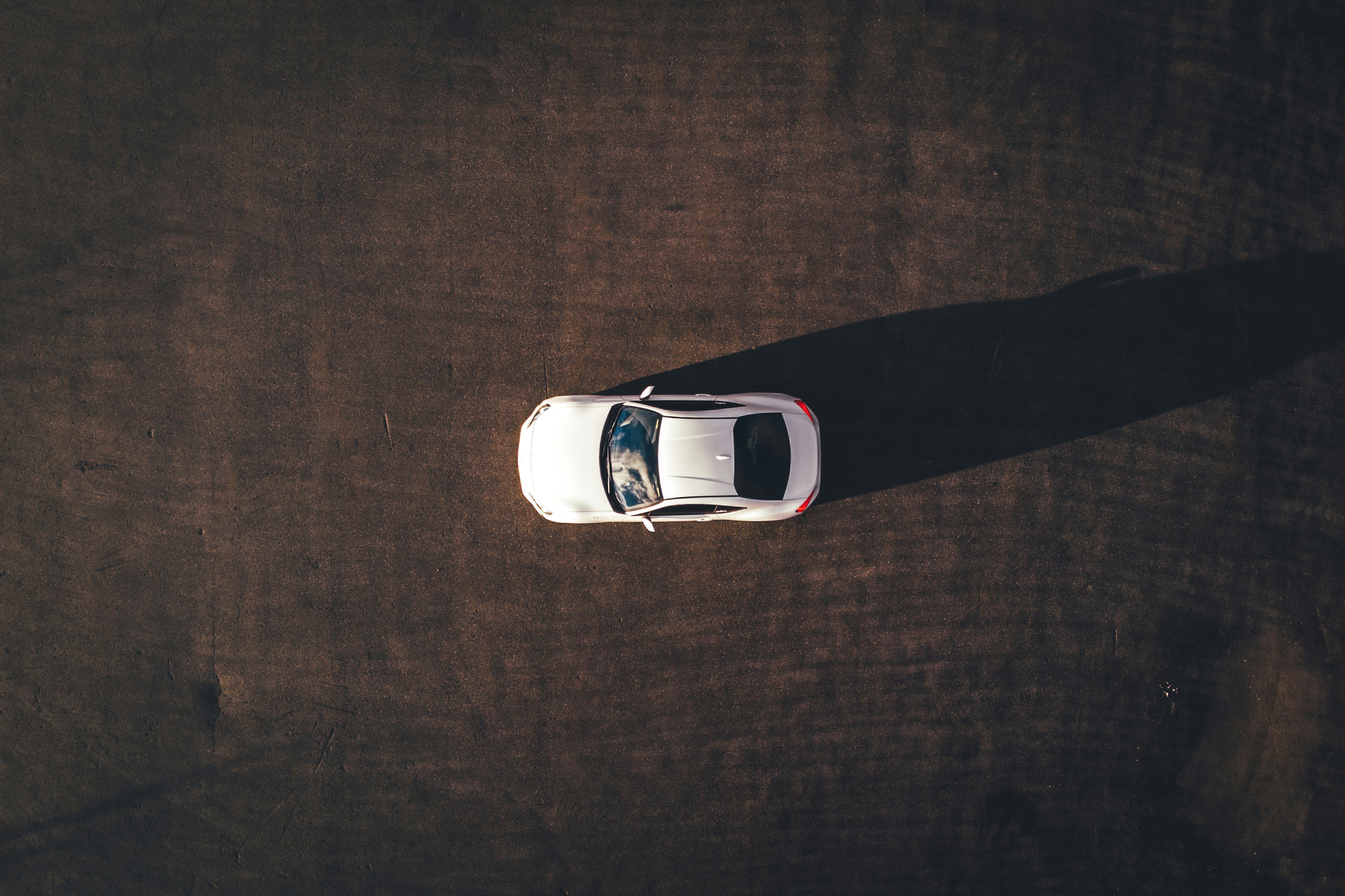 aerial photograph of white vehicle
