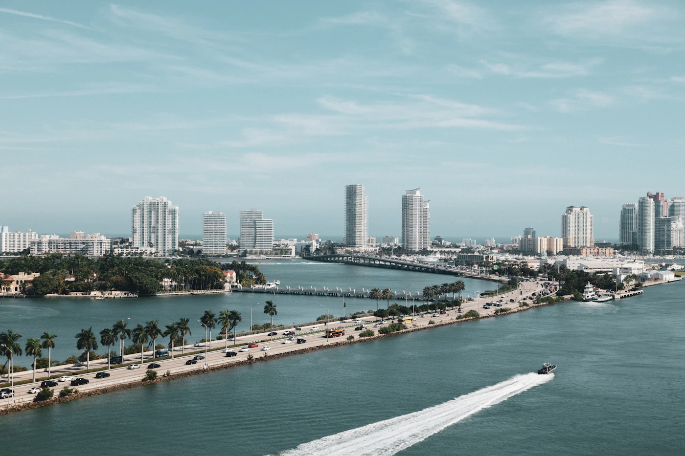 Aerial view of the Miami waterfront skyline during the day