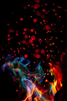 a black background with red and blue lights
