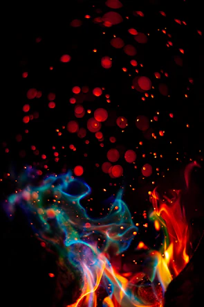 a black background with red and blue lights