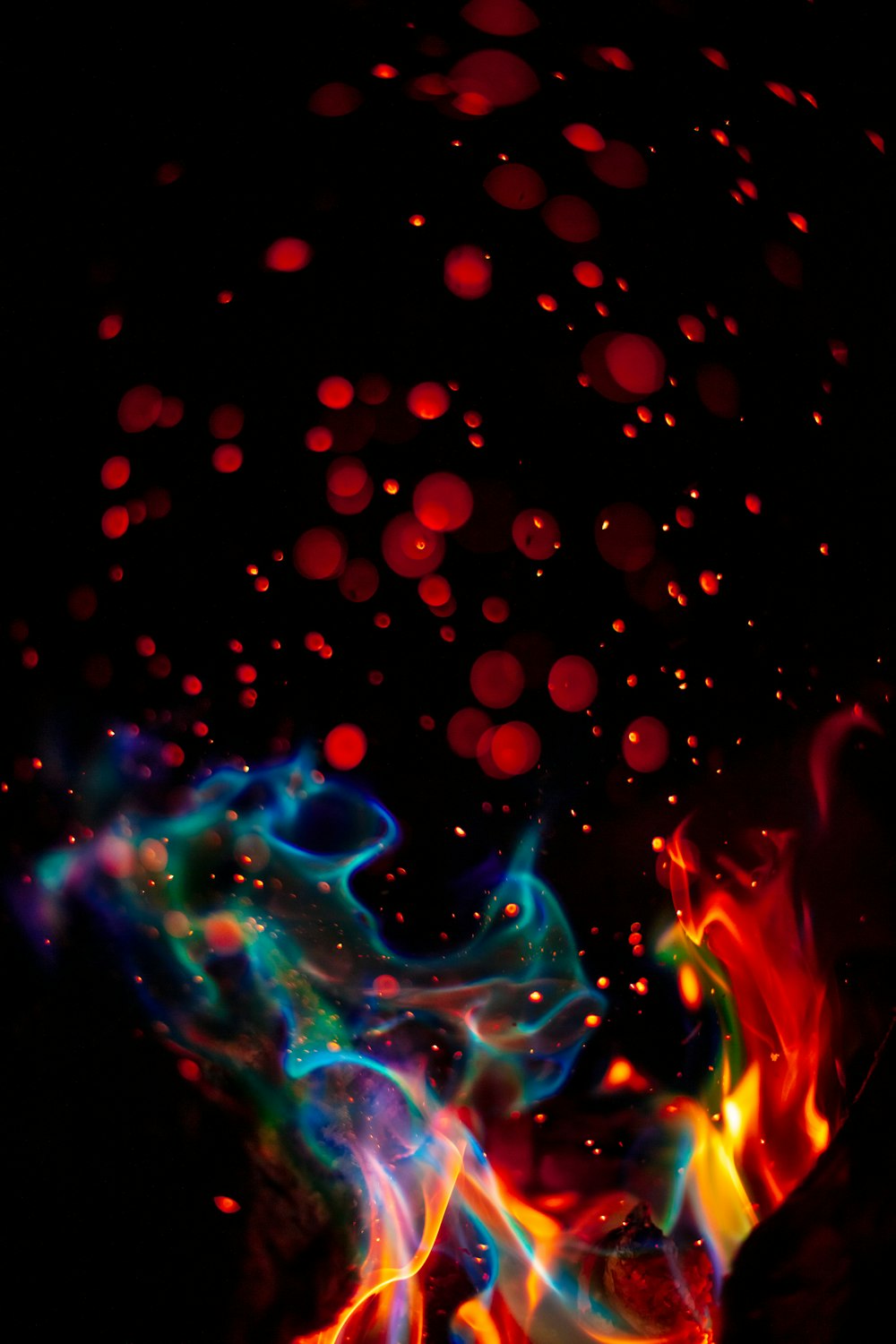 a black background with red and blue lights