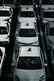 line of white vehicles