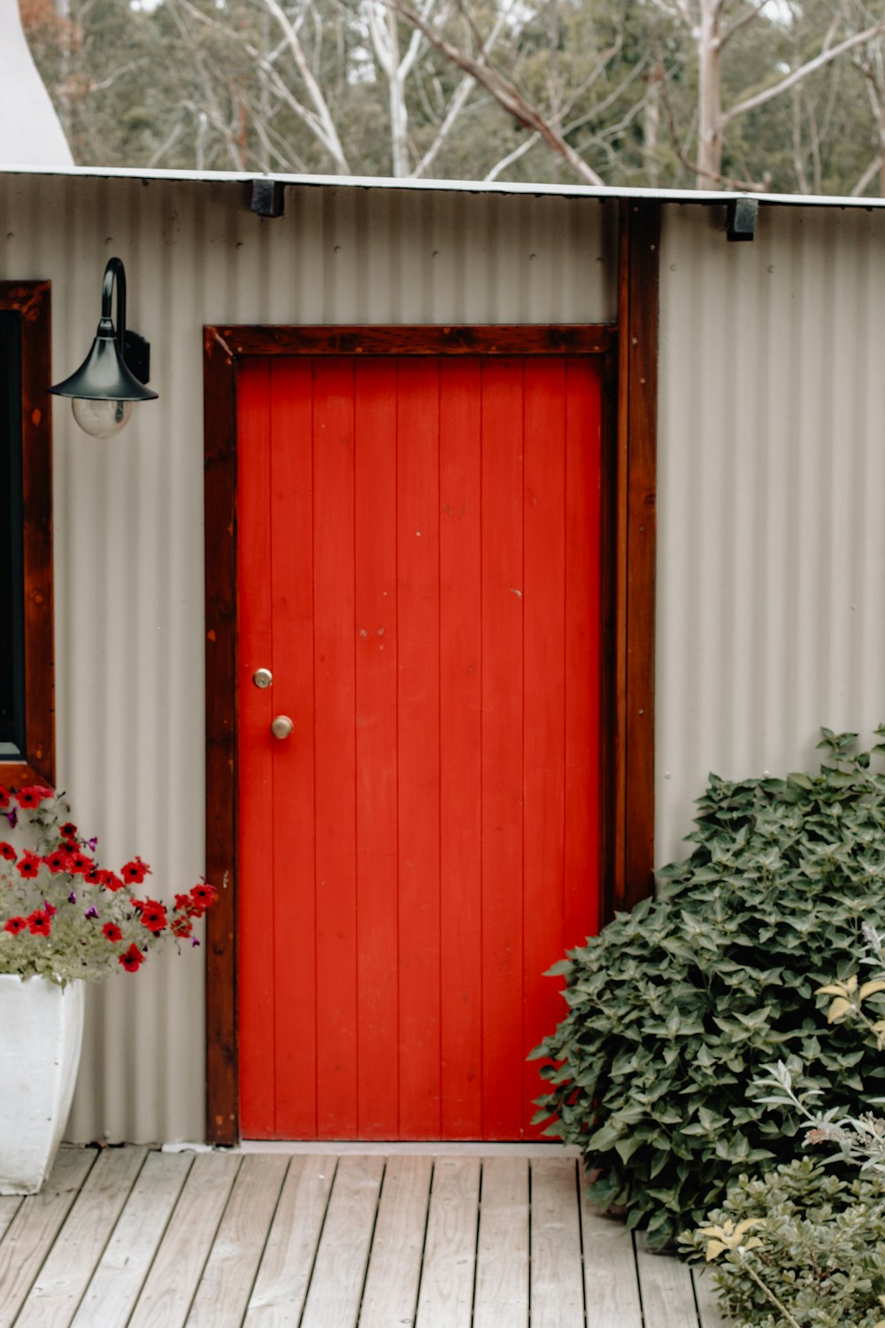 closed red wooden door