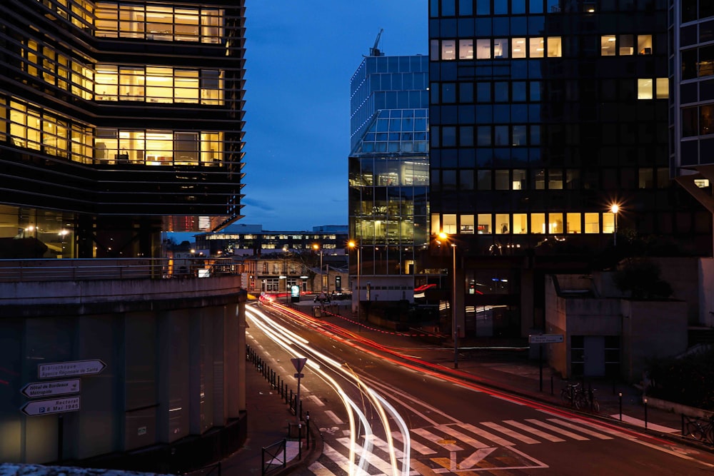 a view of a city street at night