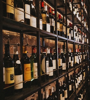 wine bottles on rack