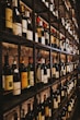 wine bottles on rack
