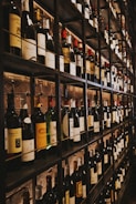 wine bottles on rack