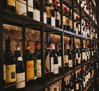 wine bottles on rack