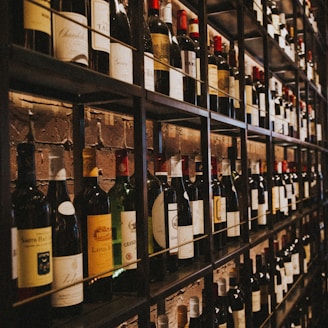 wine bottles on rack