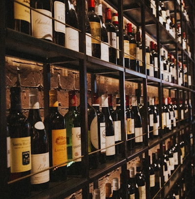 wine bottles on rack