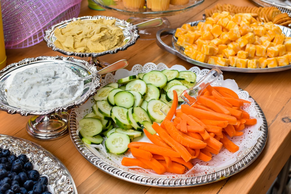 tray of food on wooden table