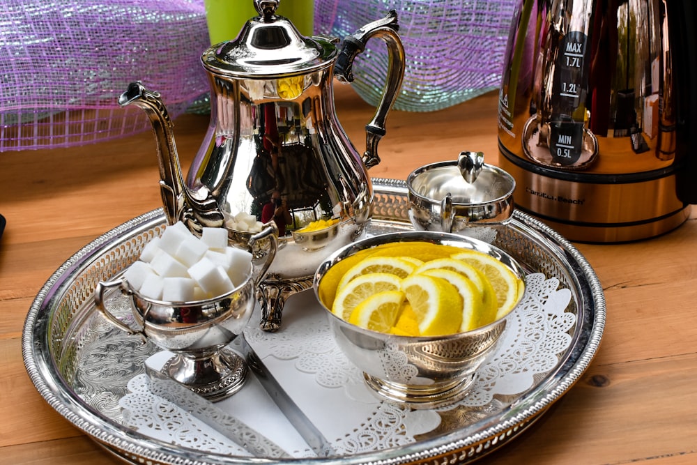 teapot set on tray