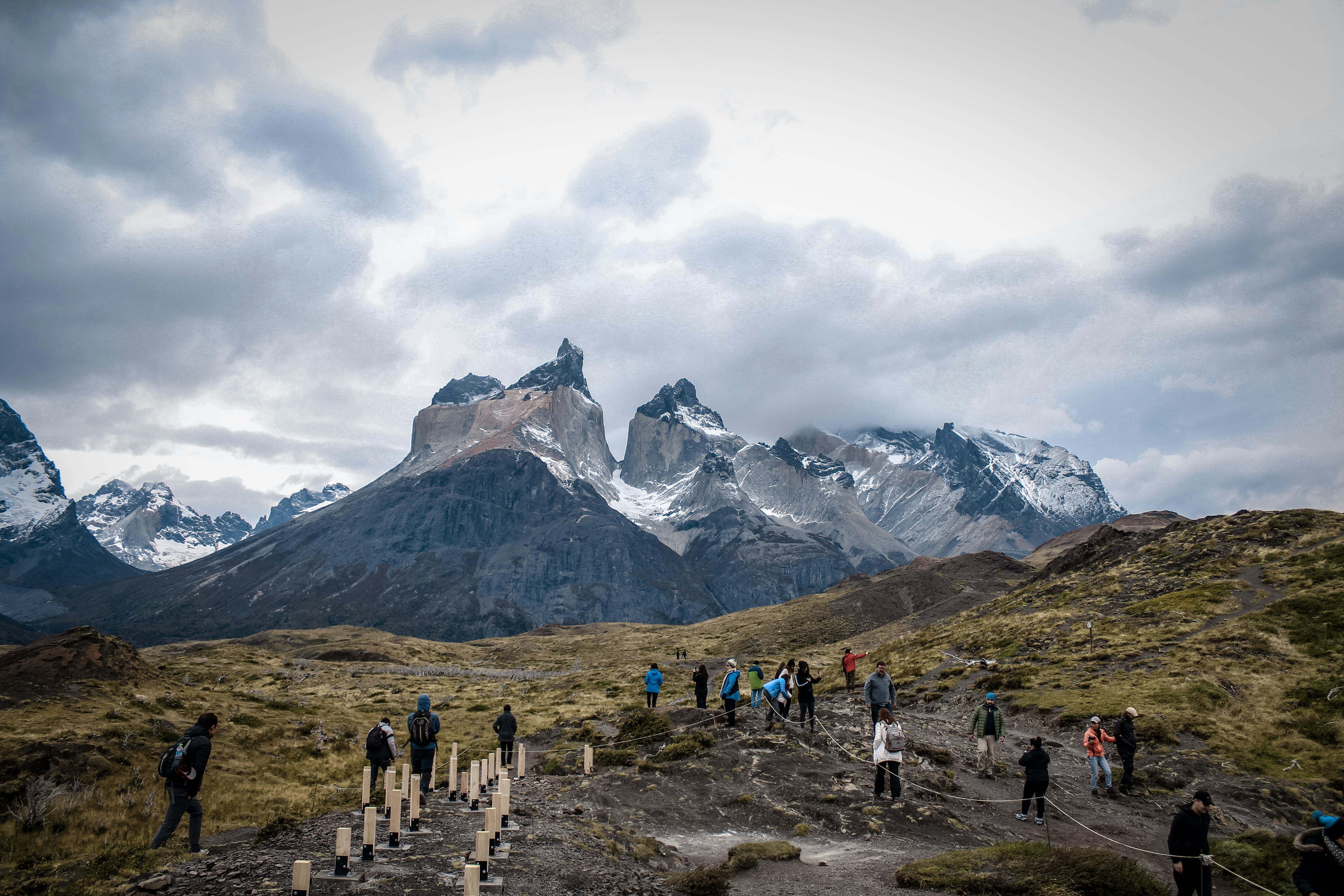 people standing on hill, 